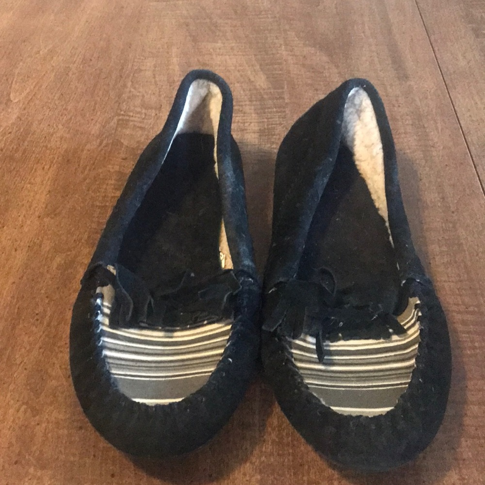 Black and gray moccasins. Worn once.